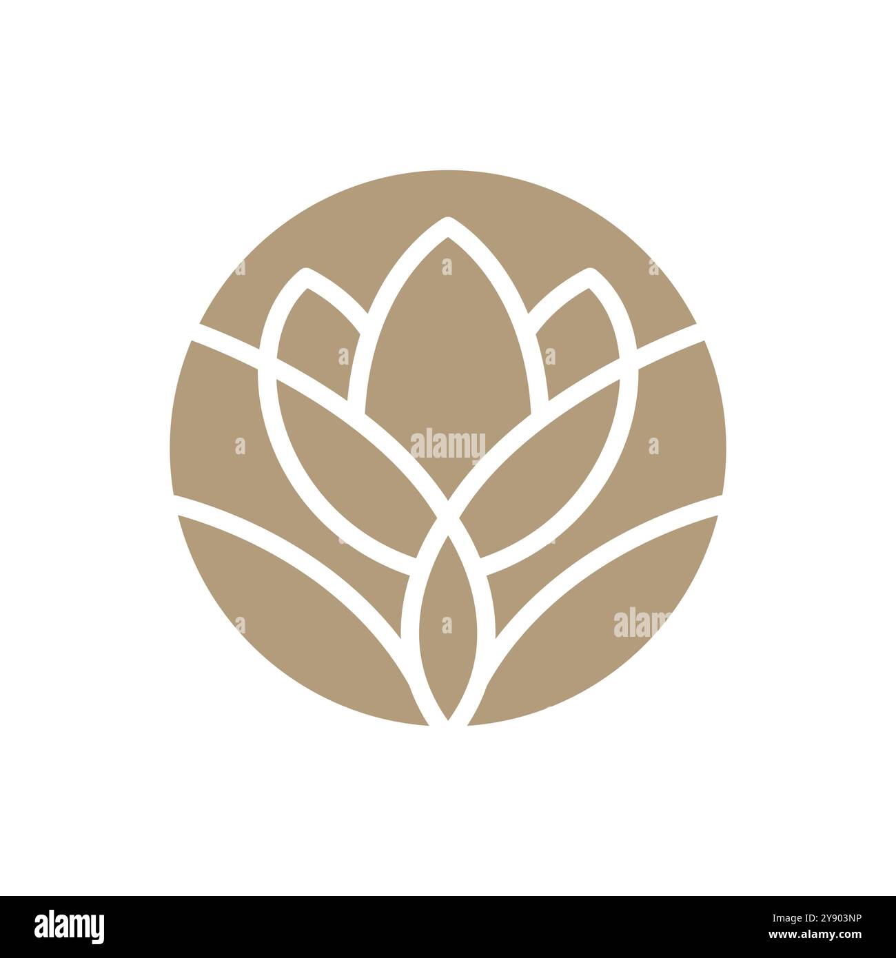 Design della linea beige con logo Vector in fiore di loto. crea un elemento elegante in uno stile lineare alla moda. emblema astratto per negozi floreali o studi Illustrazione Vettoriale