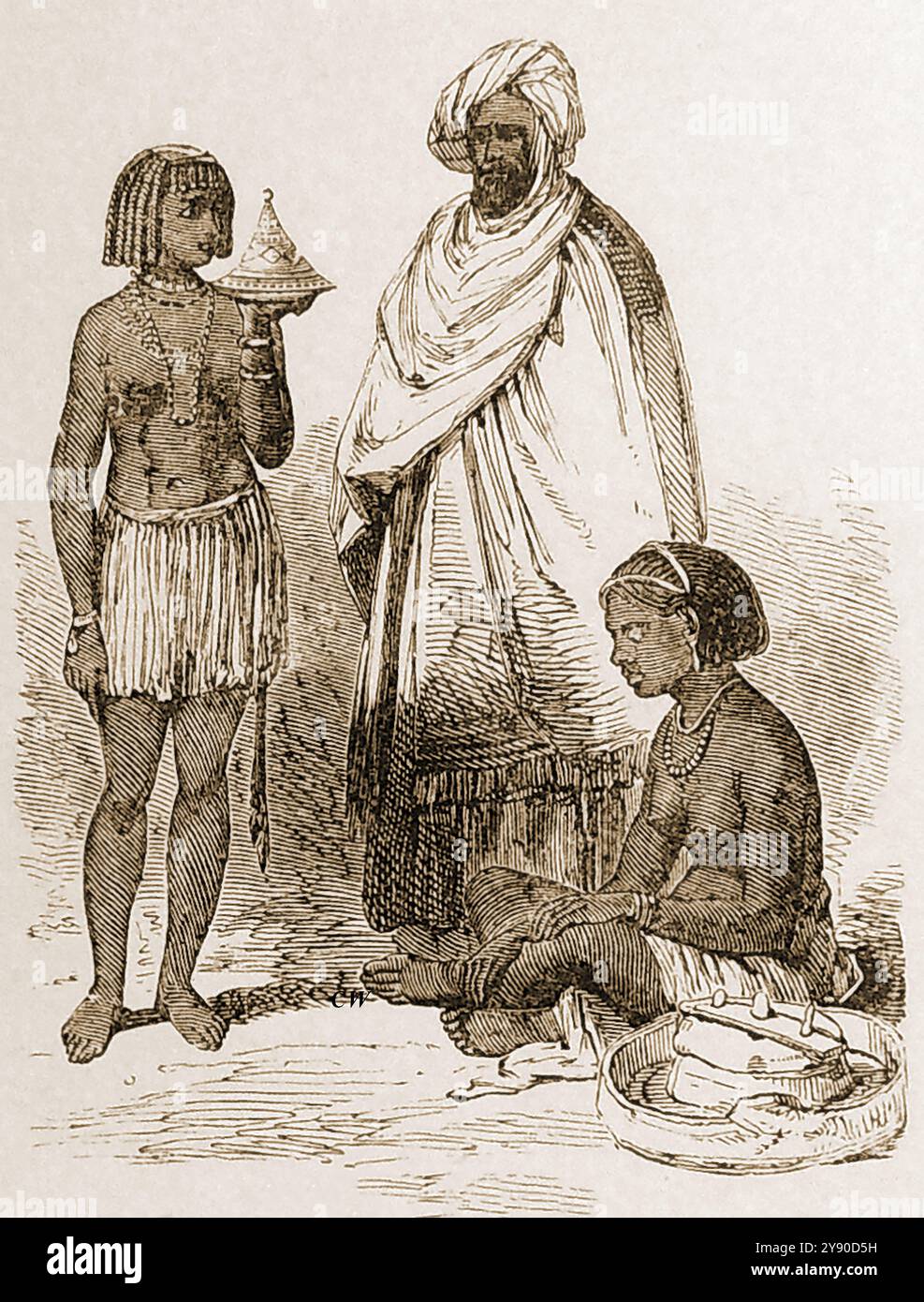 Un'immagine della fine del XIX secolo di una tribù nubiana (nordafricana) e della sua famiglia - Gambar ahir abad ka-19 ngeunaan suku Nubian (Afrika Kalér) sareng kulawargana - Foto Stock
