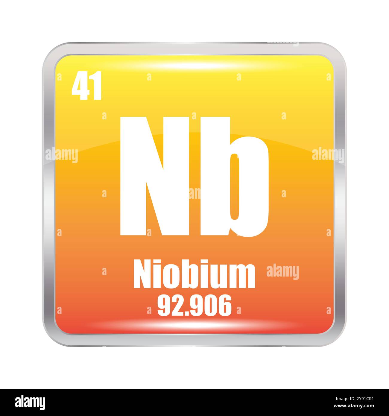 Icona niobio. NB elemento chimico. Numero atomico 41. Massa 92.906. Quadrato arancione. Illustrazione Vettoriale