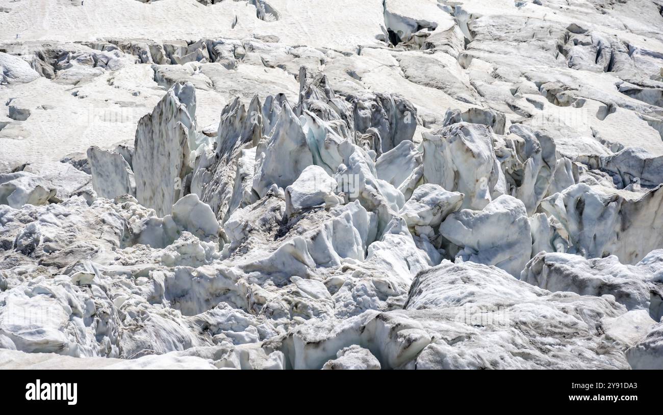 Ghiacciai solcati con crepacci, paesaggi alpini, la Jonction, Chamonix, alta Savoia, Francia, Europa Foto Stock