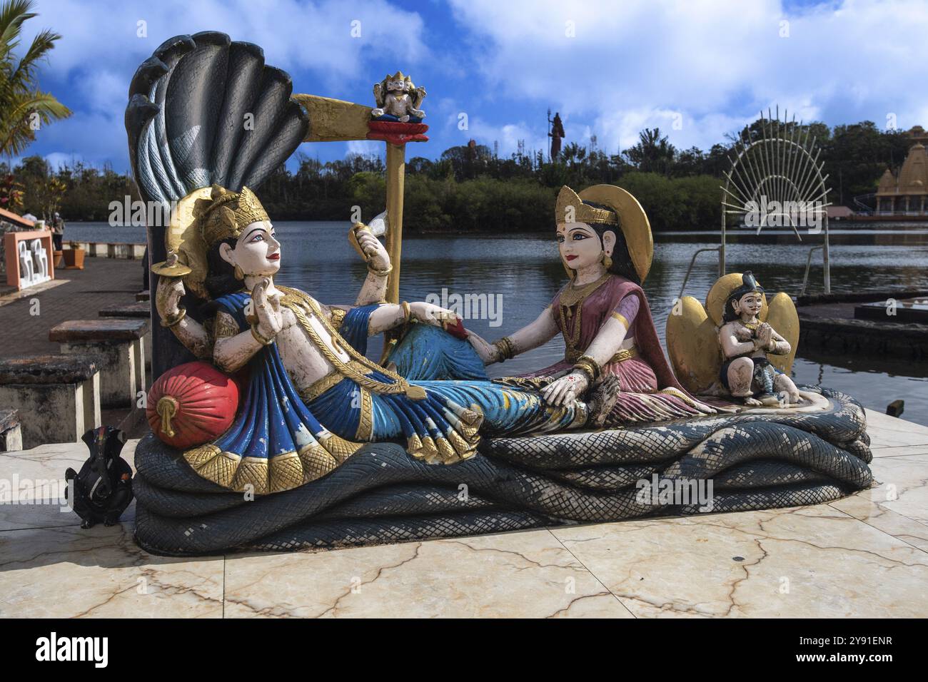 Dee, tempio indù, lago sacro, Grand Bassin, Ganga Talao, oceano Indiano, isola, Mauritius, Africa Foto Stock