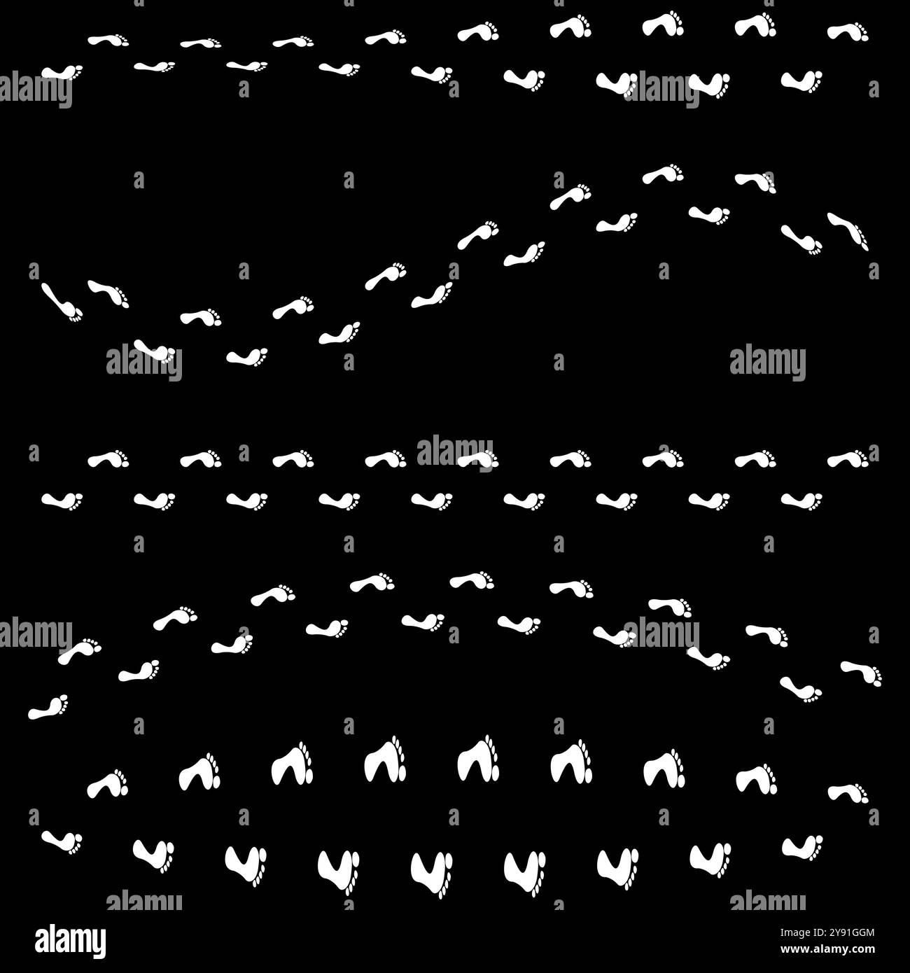 Icona del modello Footprint. Forme del passo umano. Impronte nere. Icone vettoriali dei piedi. Illustrazione Vettoriale