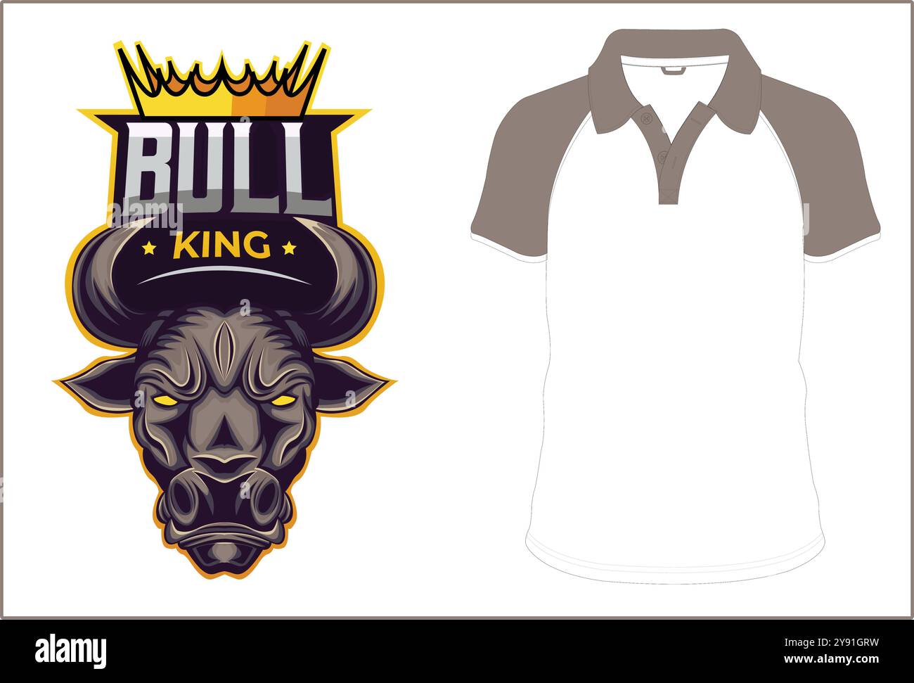 logo bull king e sports con camicie a mezza manica e mock up Illustrazione Vettoriale