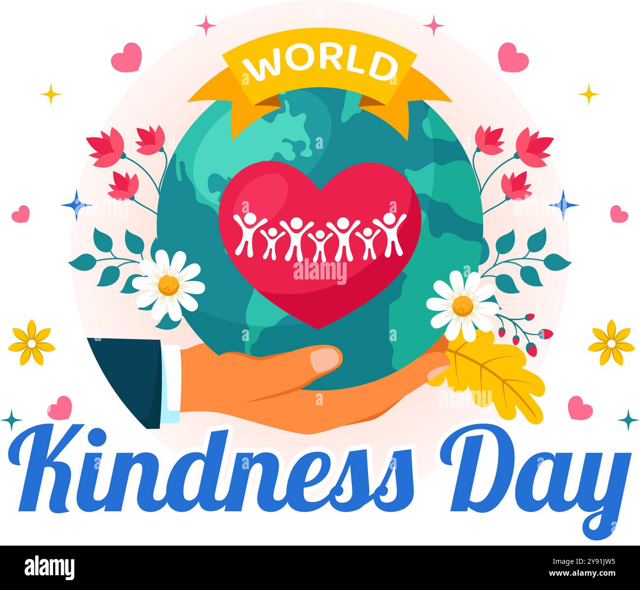 Happy World Kindness Day Vector Illustration il 13 novembre, con la Terra e l'amore per promuovere l'assistenza di beneficenza in uno sfondo in stile piatto Illustrazione Vettoriale