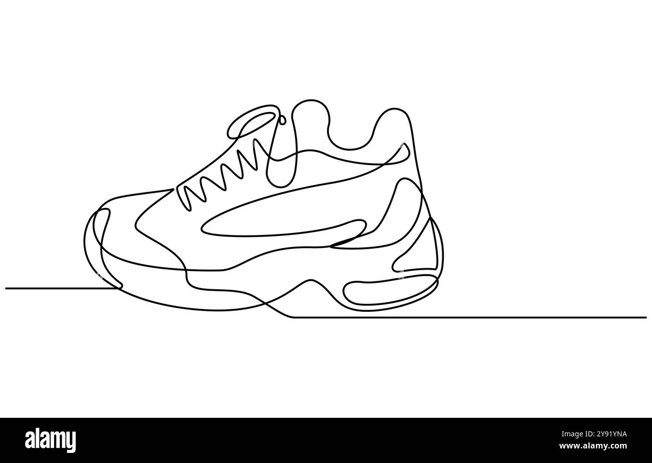 Sneaker sportive in stile disegno a linee continue, le sneakers sono disegnate con una linea. Scarpe sportive dallo stile lineare. una linea continua Illustrazione Vettoriale