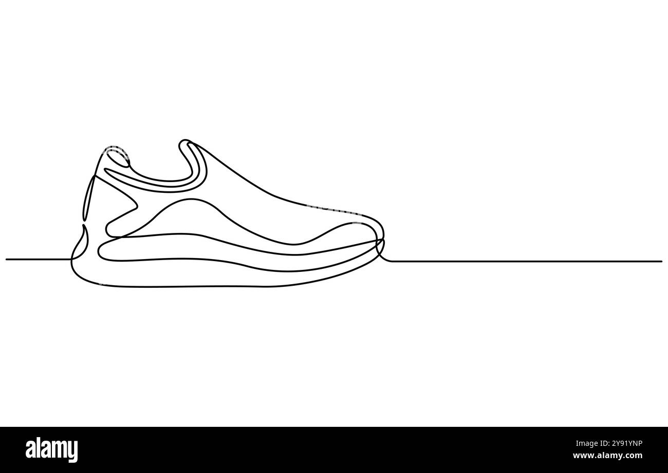 Sneaker sportive in stile disegno a linee continue, le sneakers sono disegnate con una linea. Scarpe sportive dallo stile lineare. una linea continua Illustrazione Vettoriale