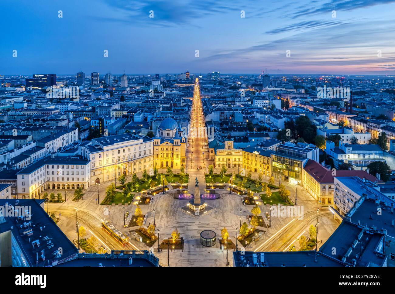 La città di Lodz - Vista di Piazza della libertà. Lodz, Polonia. Foto Stock