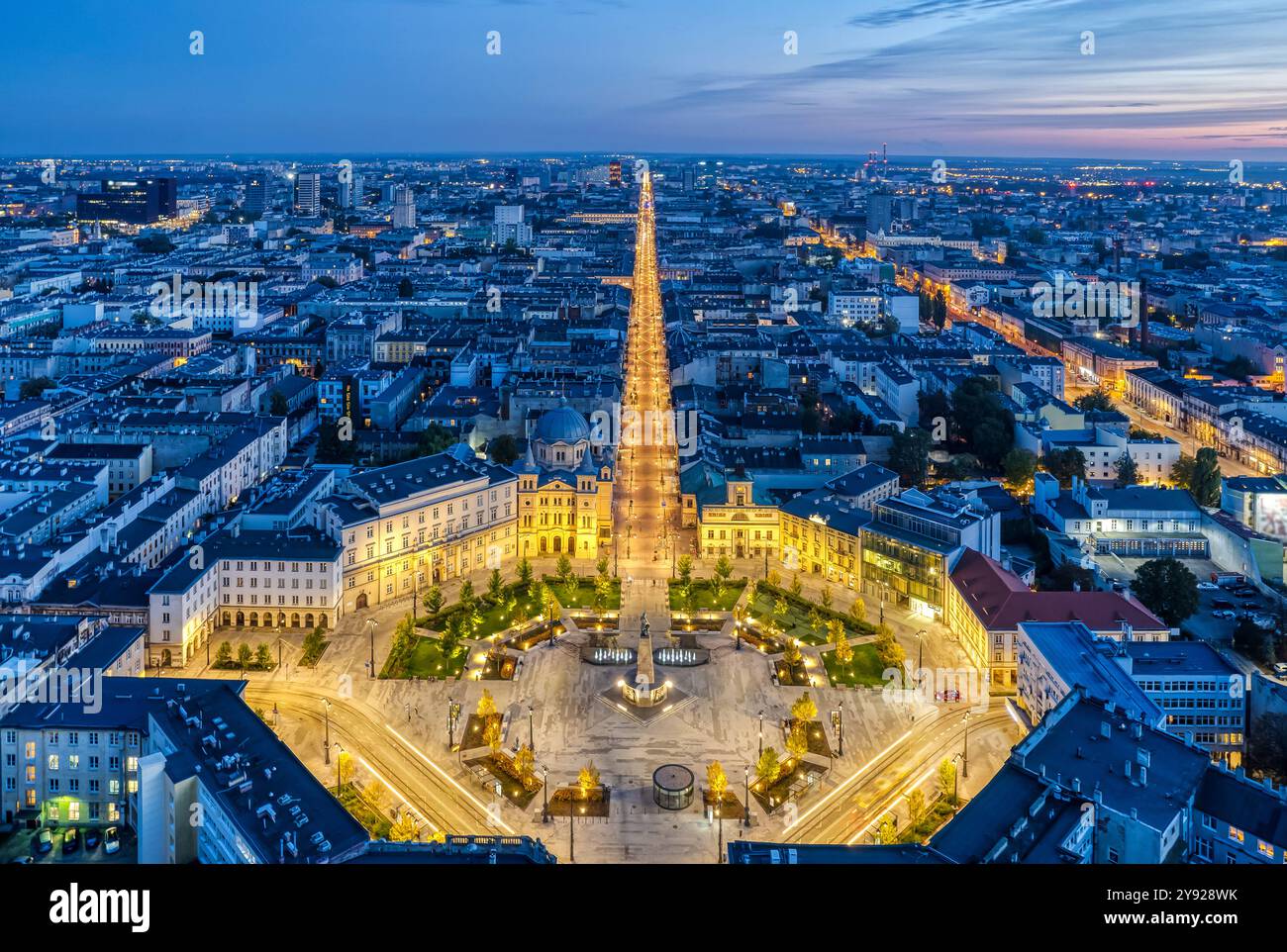 La città di Lodz - Vista di Piazza della libertà. Lodz, Polonia. Foto Stock