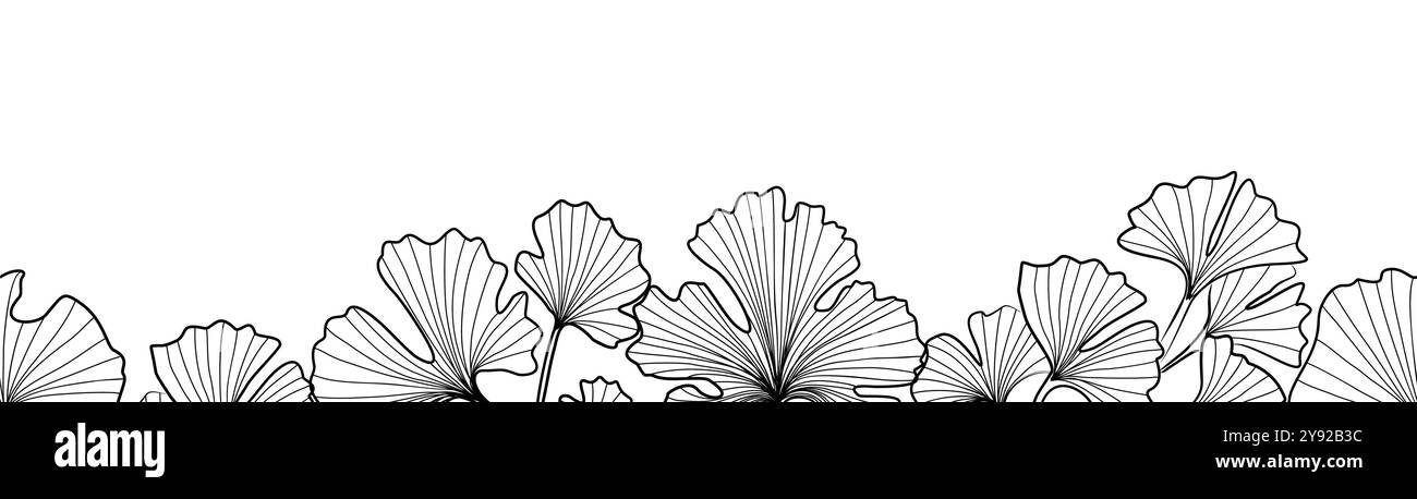 Bordo botanico senza cuciture delle foglie di Ginkgo Biloba Illustrazione Vettoriale