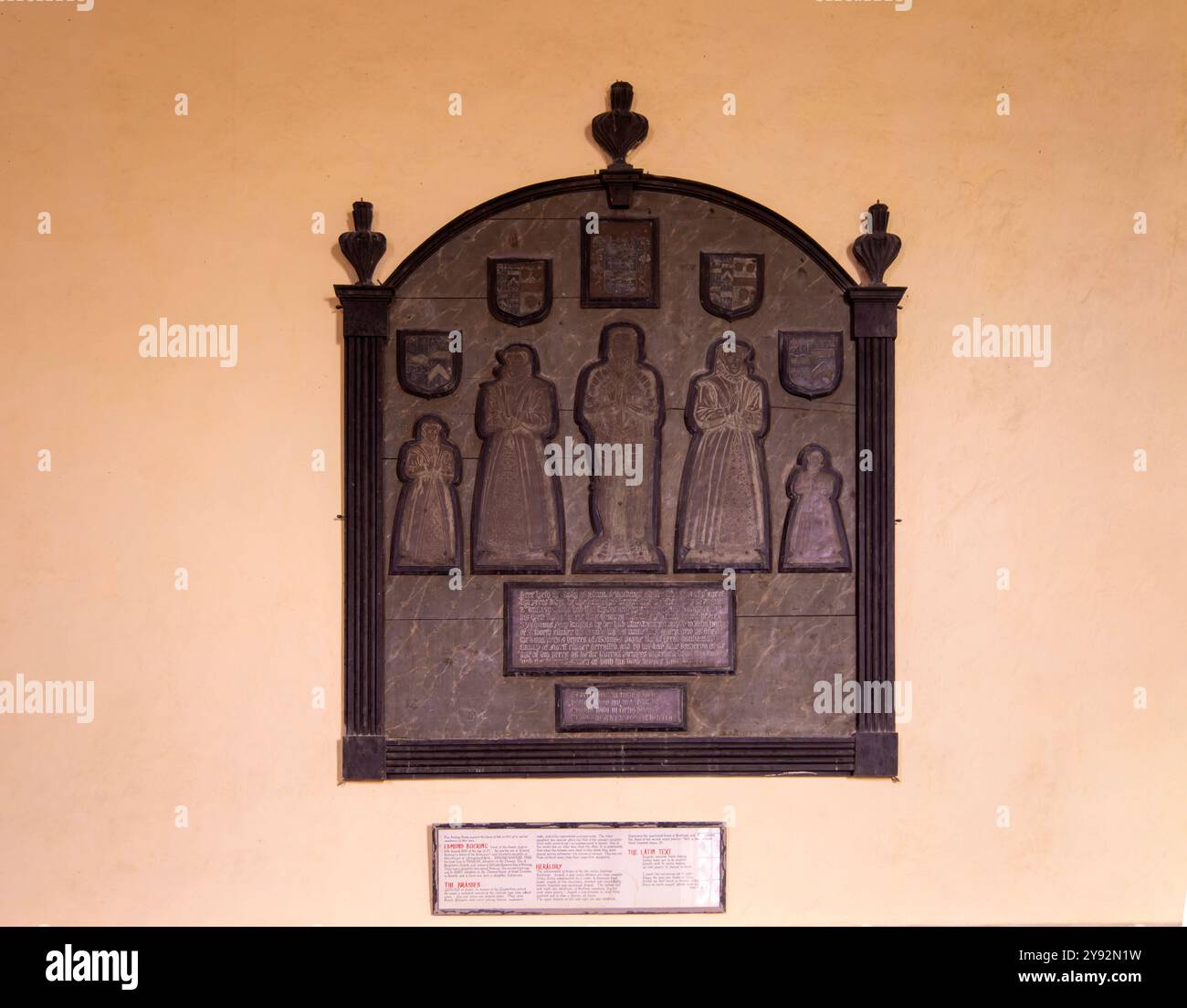 Bocking famiglia memoriali in ottone, Chiesa di Tutti i Santi, Ashbocking, Suffolk, Inghilterra, Regno Unito Foto Stock