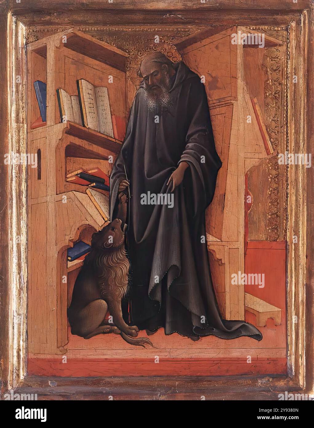 LORENZO Monaco (nato ca. 1370, Siena (?), d. ca. 1425, Firenze) dittico: San Girolamo c. 1420 pannello, 32 x 18 cm Rijksmuseum, Amsterdam intorno al 1400 il senese Lorenzo Monaco ebbe uno dei laboratori più fiorenti di Firenze. Produsse illustrazioni di libri e pale d'altare, alcune per il suo monastero. L'opera di Lorenzo mostra un'evoluzione dalla maniera fiorentina del tardo Trecento allo stile pittorico più fluente generalmente noto come gotico internazionale, caratterizzato da figure delineate dalle linee fluenti dei tendaggi. Lorenzo utilizzò l'idioma con straordinaria delicatezza. A differenza dell'uomo Foto Stock