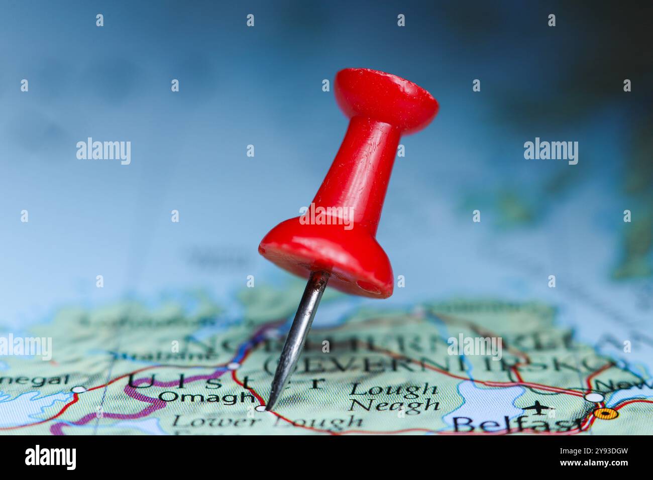 Omagh, Northern Ireland pin on map Foto Stock