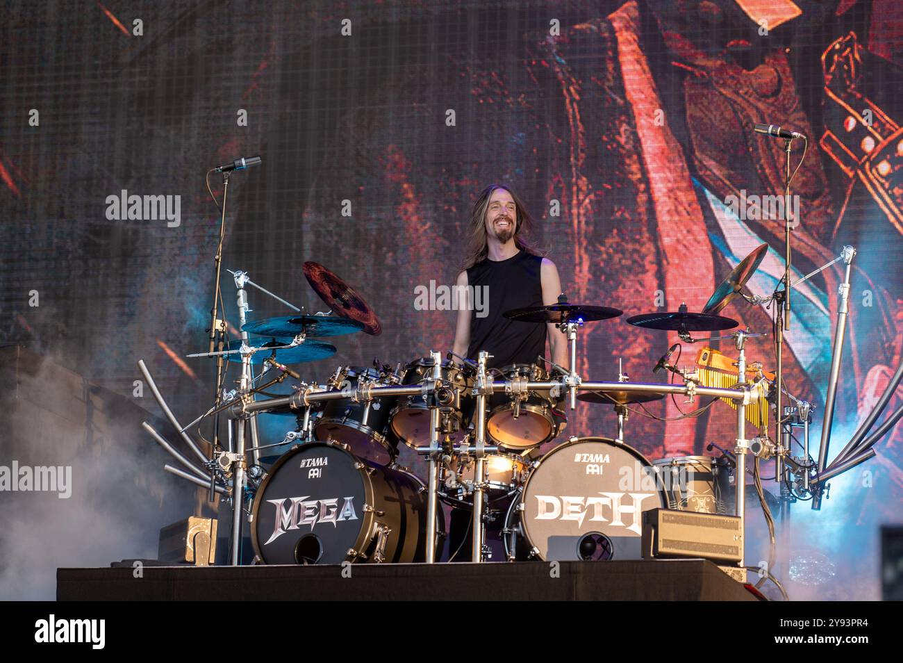 27 giugno 2024: Dirk Verbeuren si esibisce con i Megadeth all'Hellfest Open Air festival di Clisson, in Francia Foto Stock