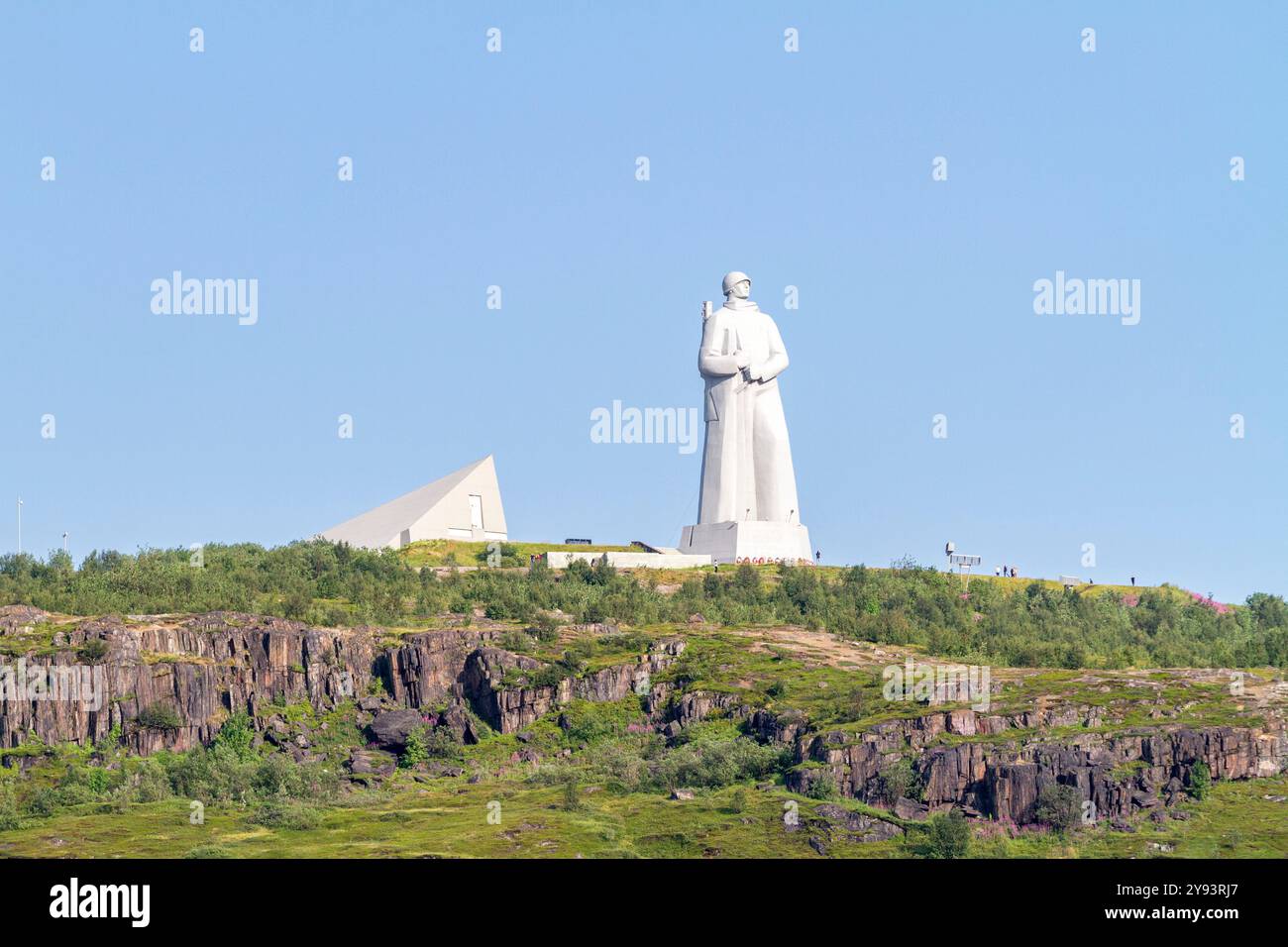 Il Memoriale di guerra Patriottica della seconda guerra mondiale (noto come Alesha-Memorial) nella città portuale russa di Murmansk, Oblast di Murmansk, Russia, Artico, Europa Foto Stock