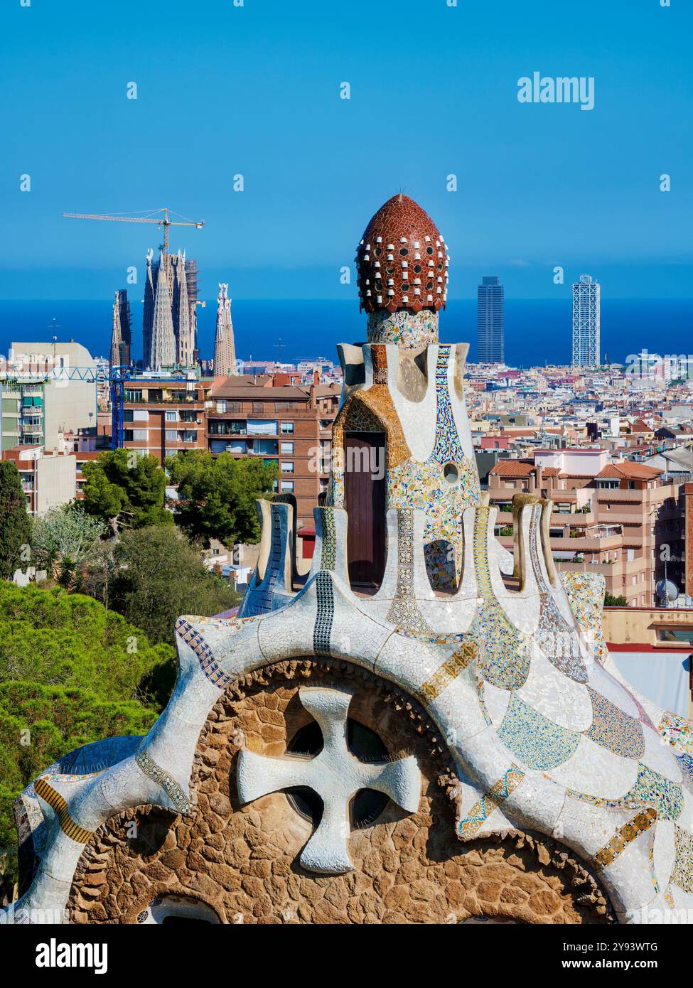 Parco Guell, sito patrimonio dell'umanità dell'UNESCO, Barcellona, Catalogna, Spagna, Europa Foto Stock