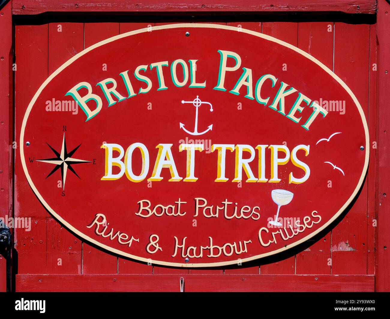 Insegna Bristol Packet Boat Trips al Floating Harbour, Bristol, Inghilterra, Regno Unito, Europa Foto Stock