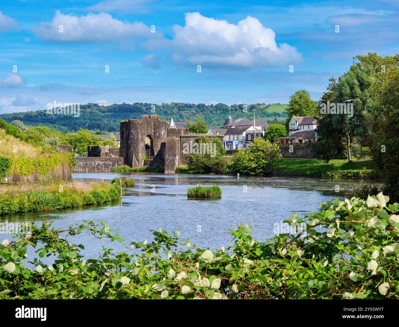 Caerphilly Castle, Caerphilly, Gwent, Galles, Regno Unito, Europa Foto Stock