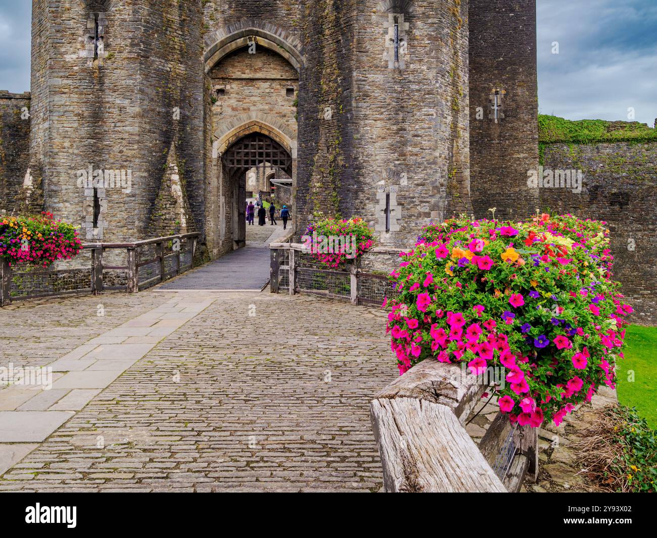 Caerphilly Castle, Caerphilly, Gwent, Galles, Regno Unito, Europa Foto Stock