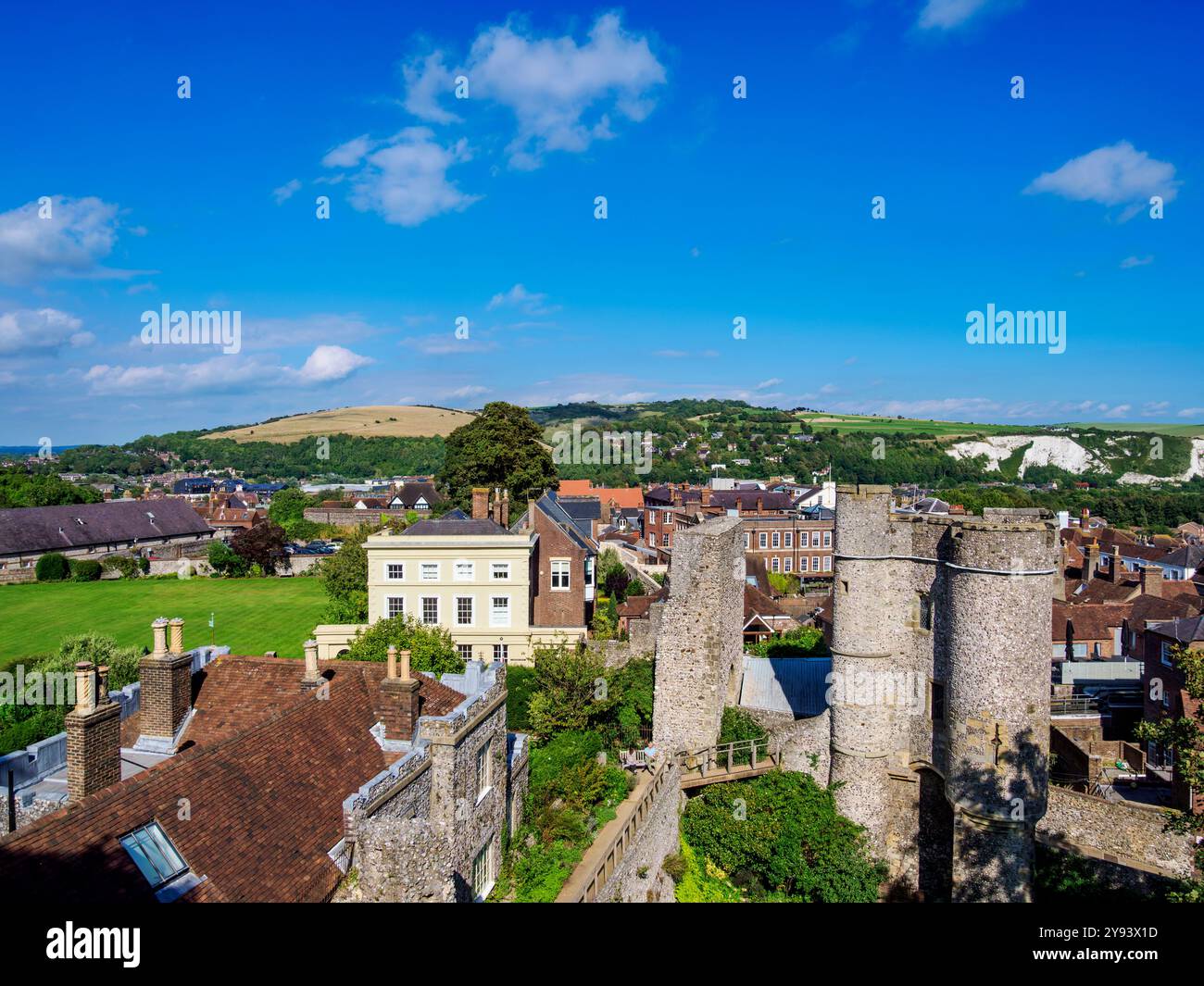 Castle Gate (Barbican), vista sopraelevata, Lewes, East Sussex, Inghilterra, Regno Unito, Europa Foto Stock