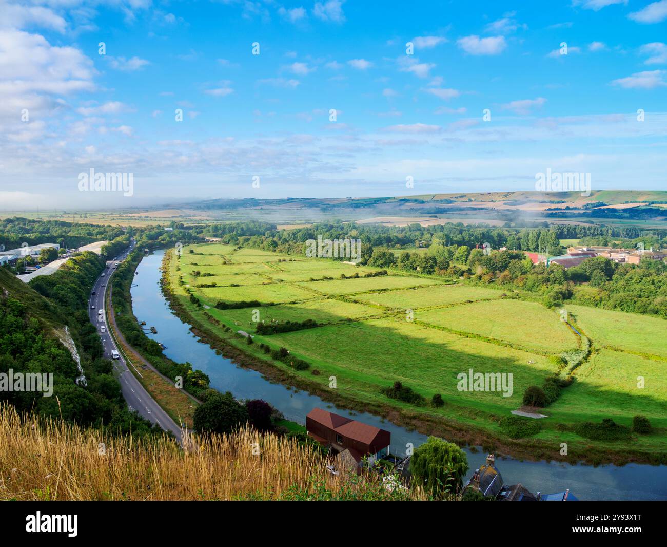 River Ouse, vista rialzata, Lewes, East Sussex, Inghilterra, Regno Unito, Europa Foto Stock
