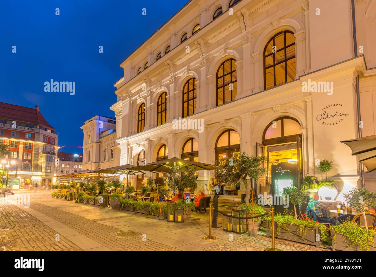 Vista del Grand Central Hotel e ristorante al tramonto, Oslo, Norvegia, Scandinavia, Europa Foto Stock