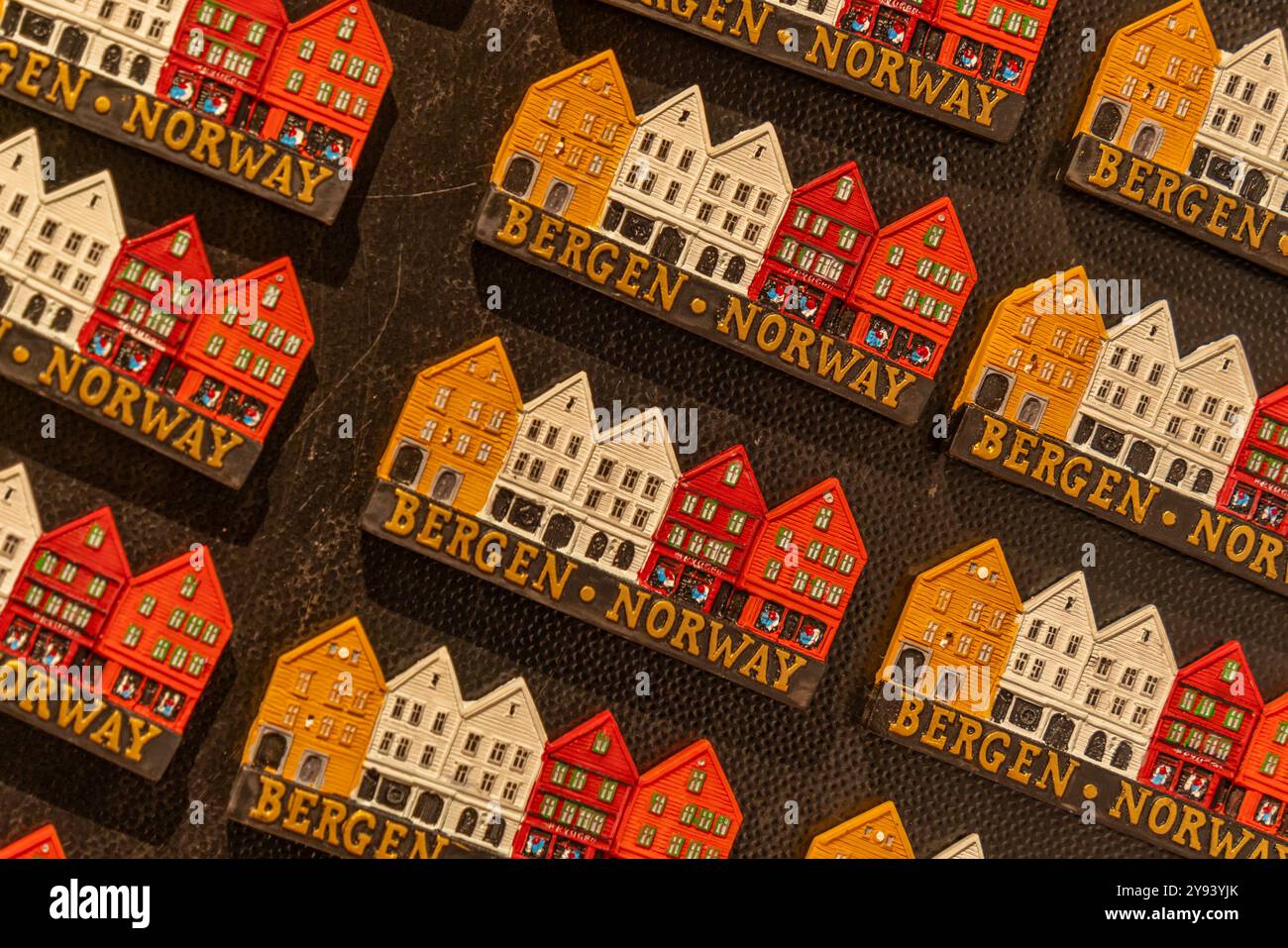 Vista dei magneti per frigoriferi souvenir, Oslo, Norvegia, Scandinavia, Europa Foto Stock