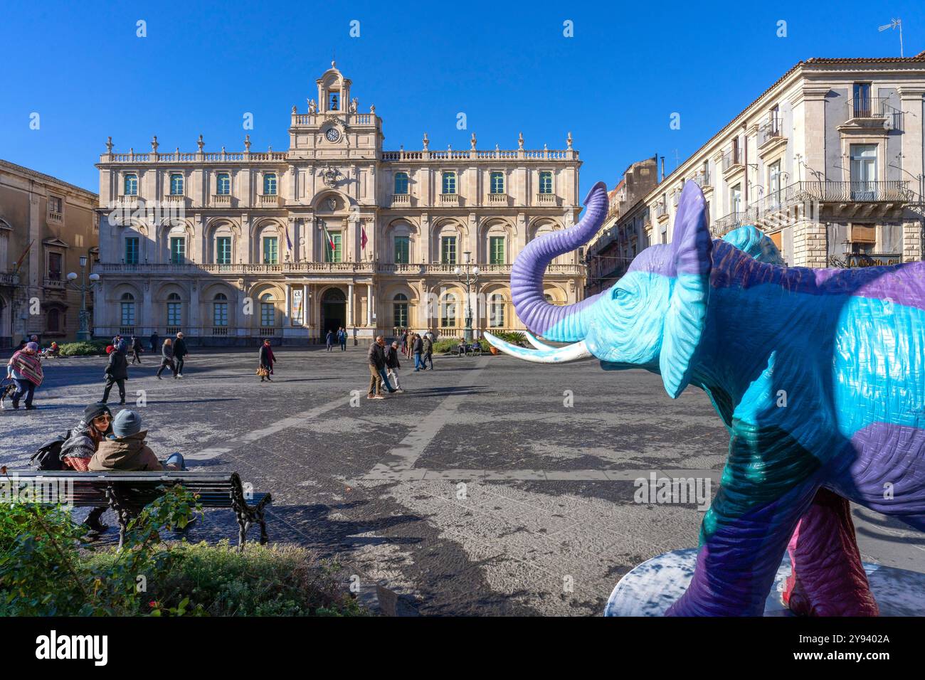 Piazza dell'Università, Università di Catania, Catania, Sicilia, Italia, Mediterraneo, Europa Foto Stock