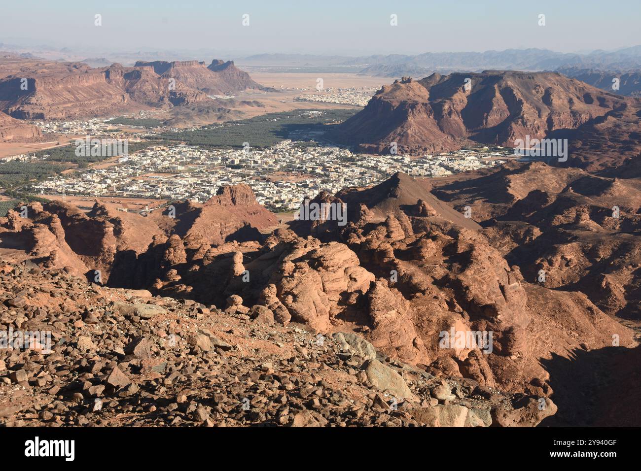 Al Ula, visto dal punto di vista di Harrate, Arabia Saudita nord-occidentale, Medio Oriente Foto Stock