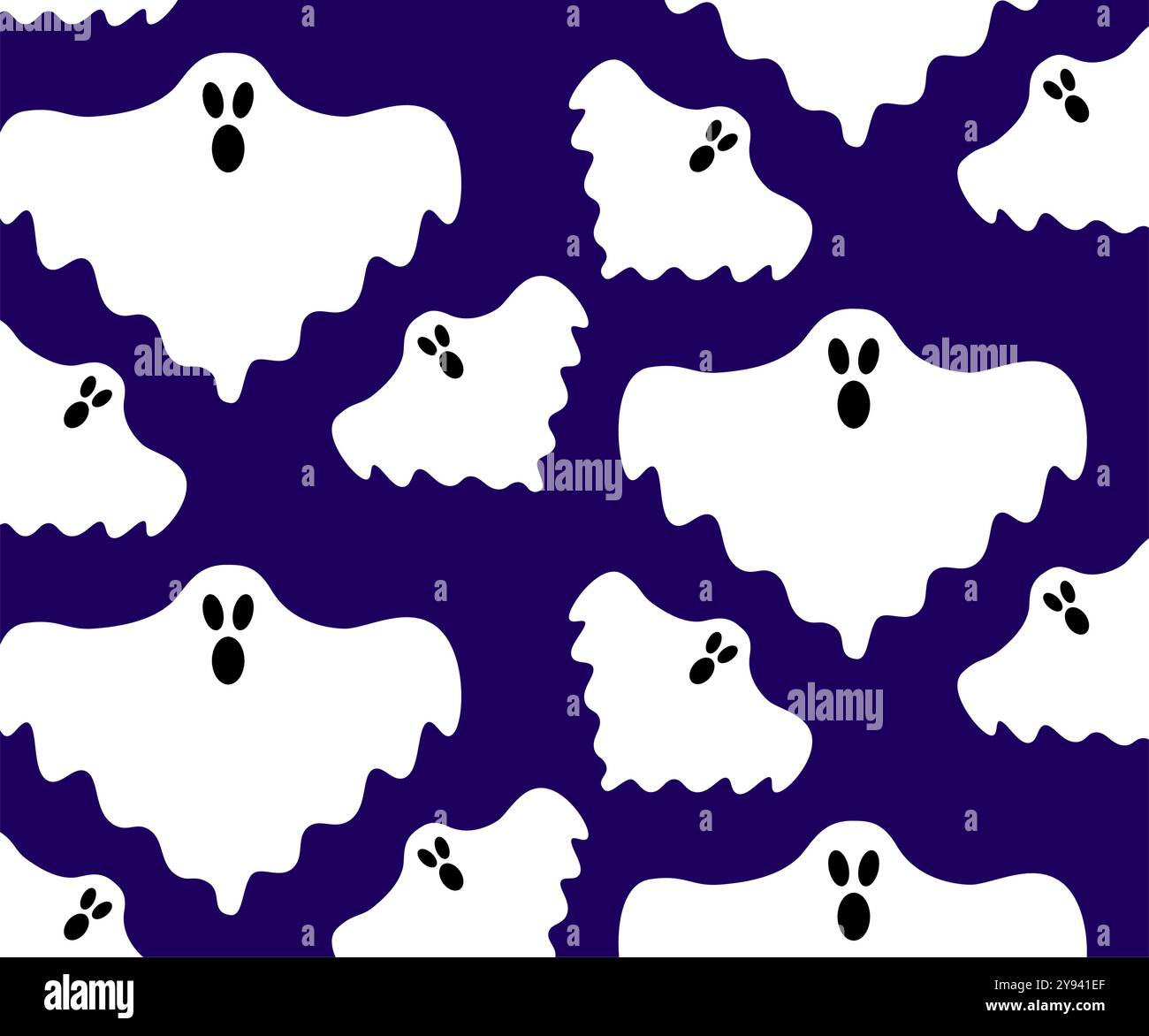 Motivo senza cuciture con simpatici fantasmi. Sfondo festivo per Halloween. Stampa ripetuta per tessuti, carta da imballaggio, illustrazione di cartoni animati Vector in tessuto Illustrazione Vettoriale