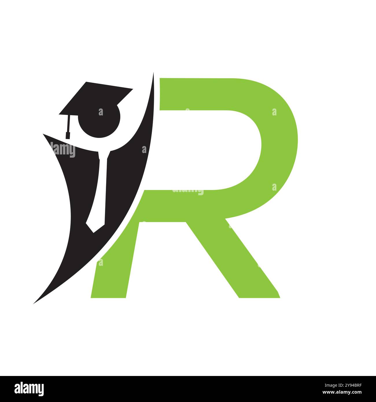 Logo Letter R Education con cappello per laureati. Simbolo del logo Academy Graduation Illustrazione Vettoriale