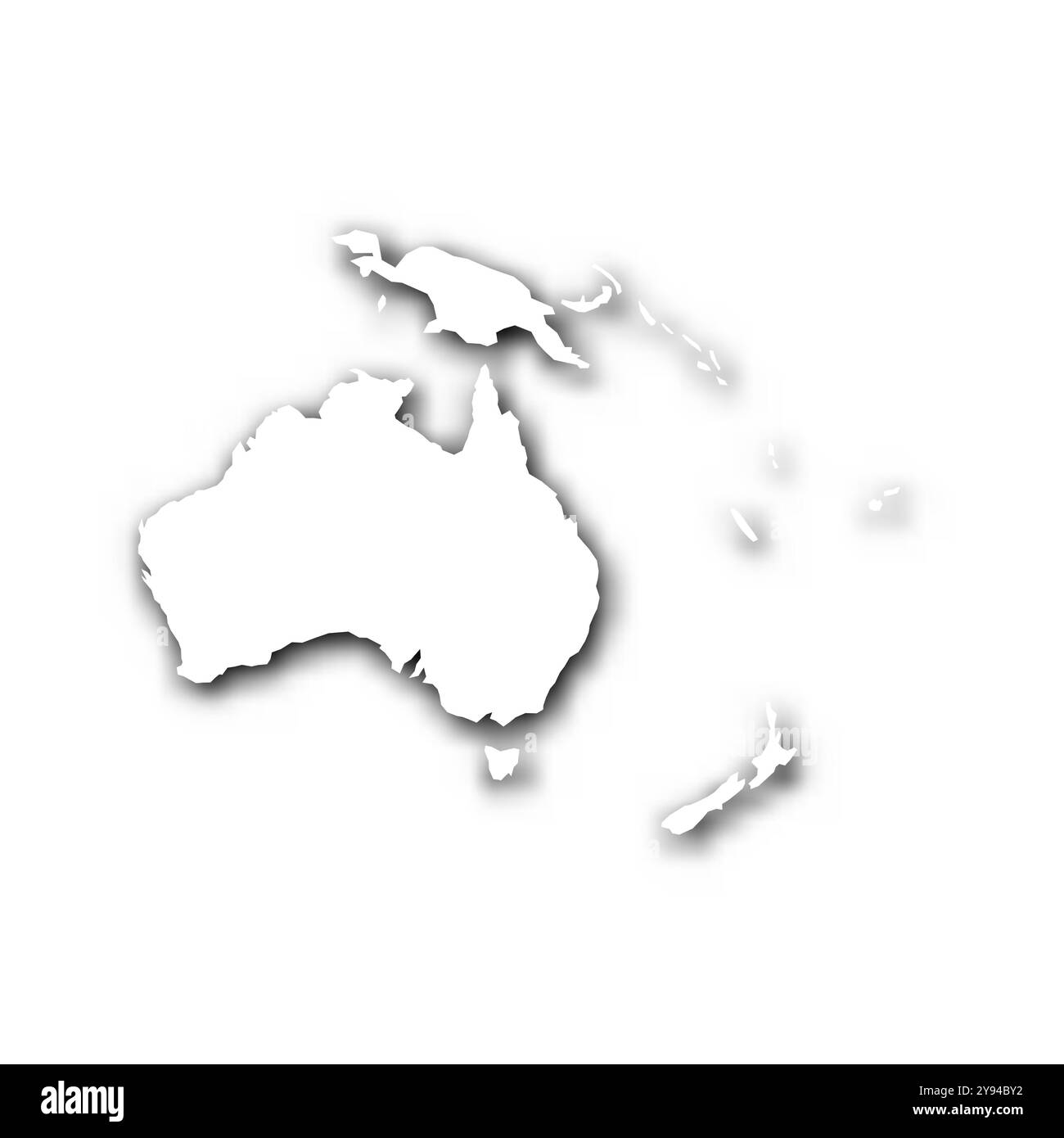 Mappa di sagoma del continente australiano. Mappa vettoriale bianca con ombra sfumata su sfondo grigio chiaro. Illustrazione Vettoriale