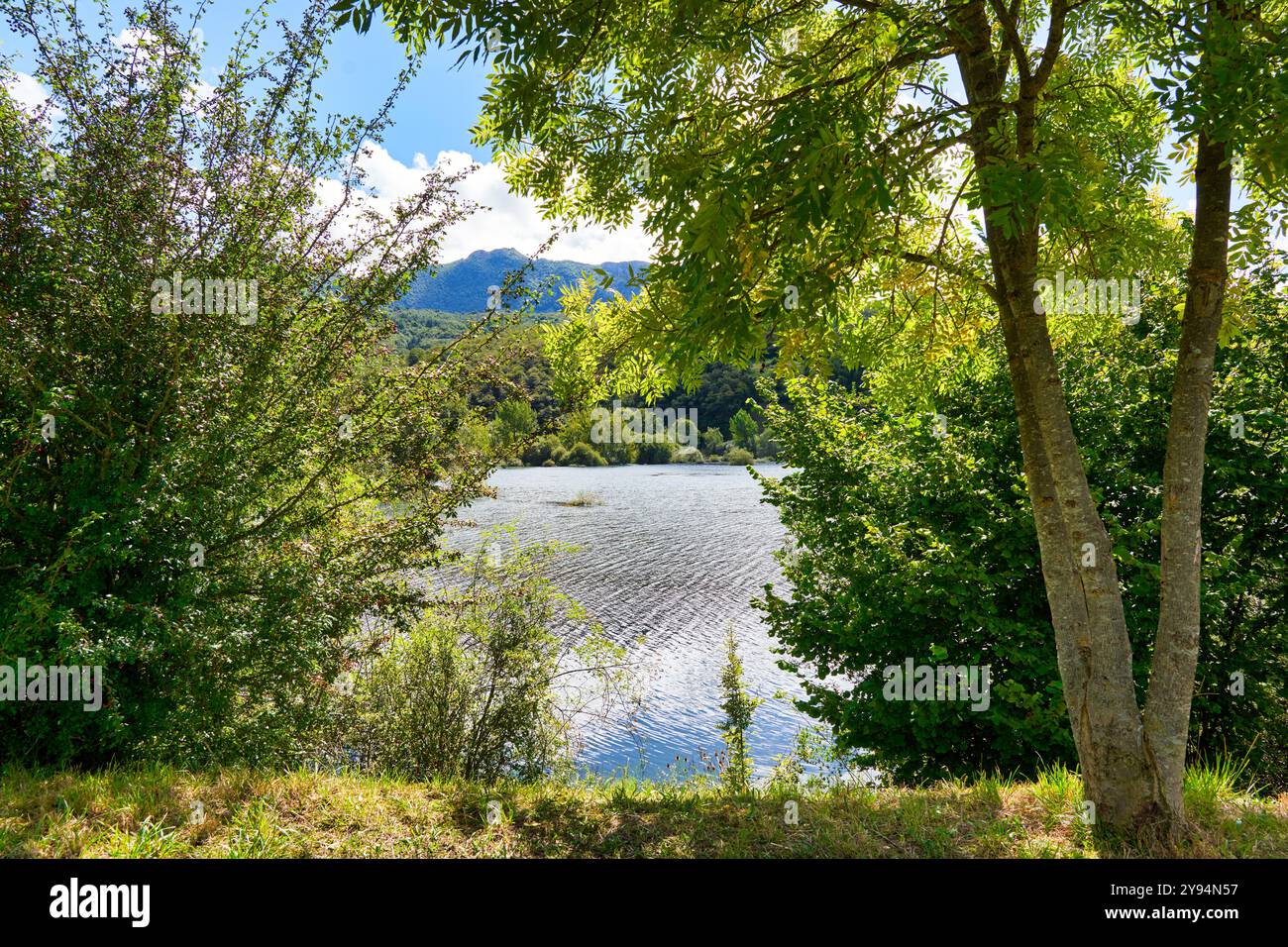 Zona di ​​interest osservazione degli uccelli acquatici, bacino idrico di Rioseco, Rioseco, Asturie, Spagna Foto Stock