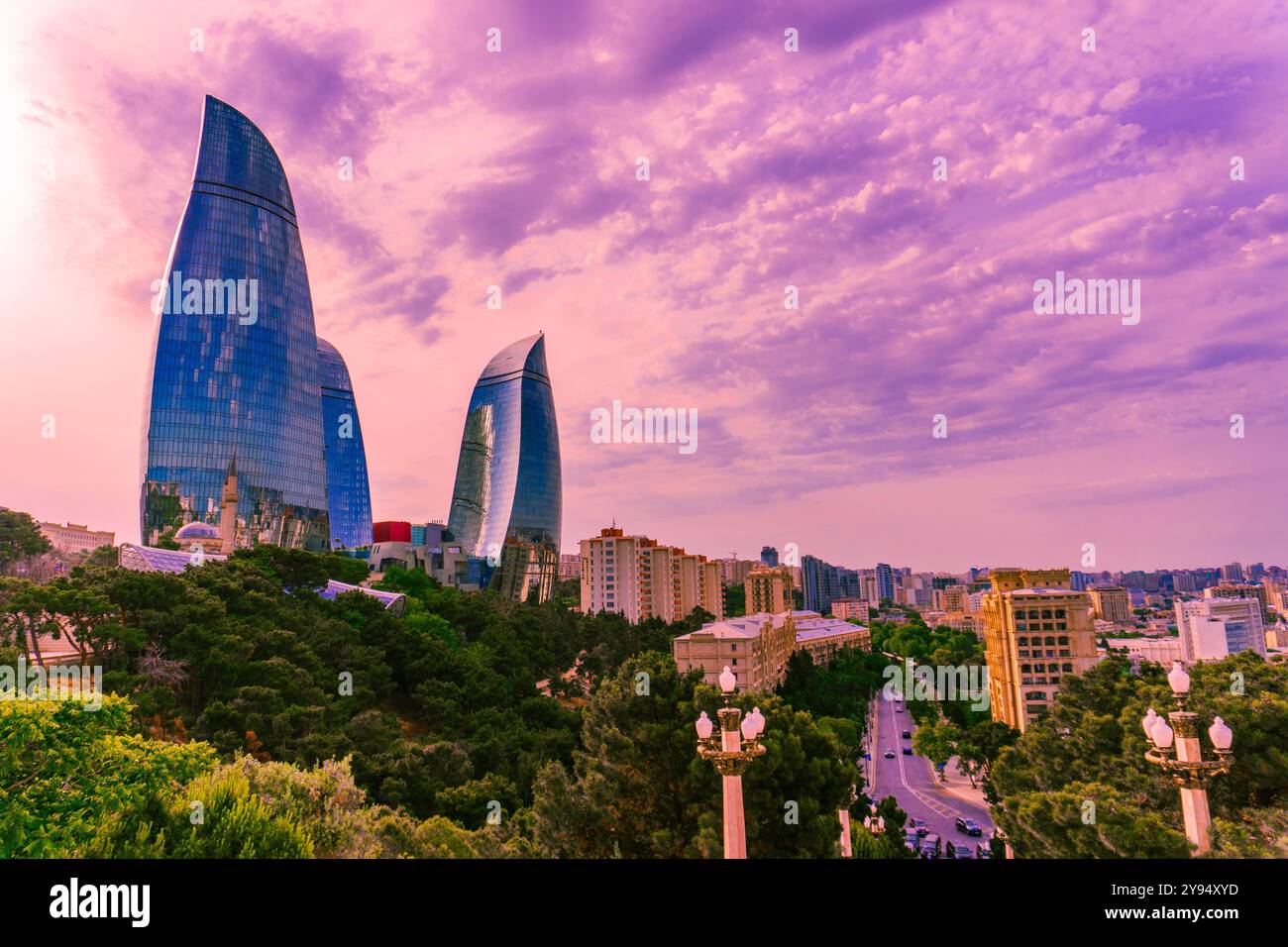 Vista panoramica dell'ora d'oro. Baku, Azerbaigian. Foto Stock