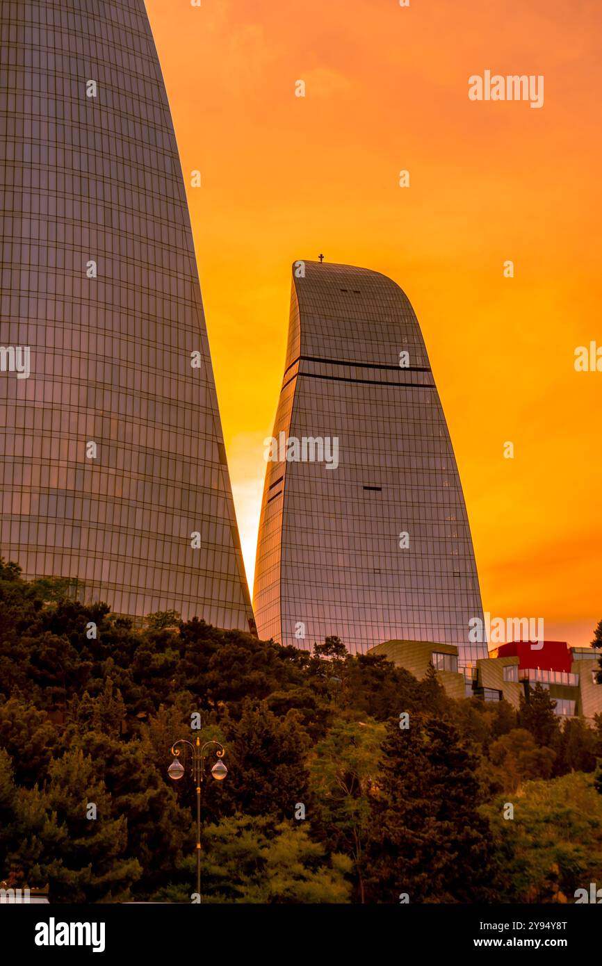 Vista panoramica dell'ora d'oro. Baku, Azerbaigian. Foto Stock