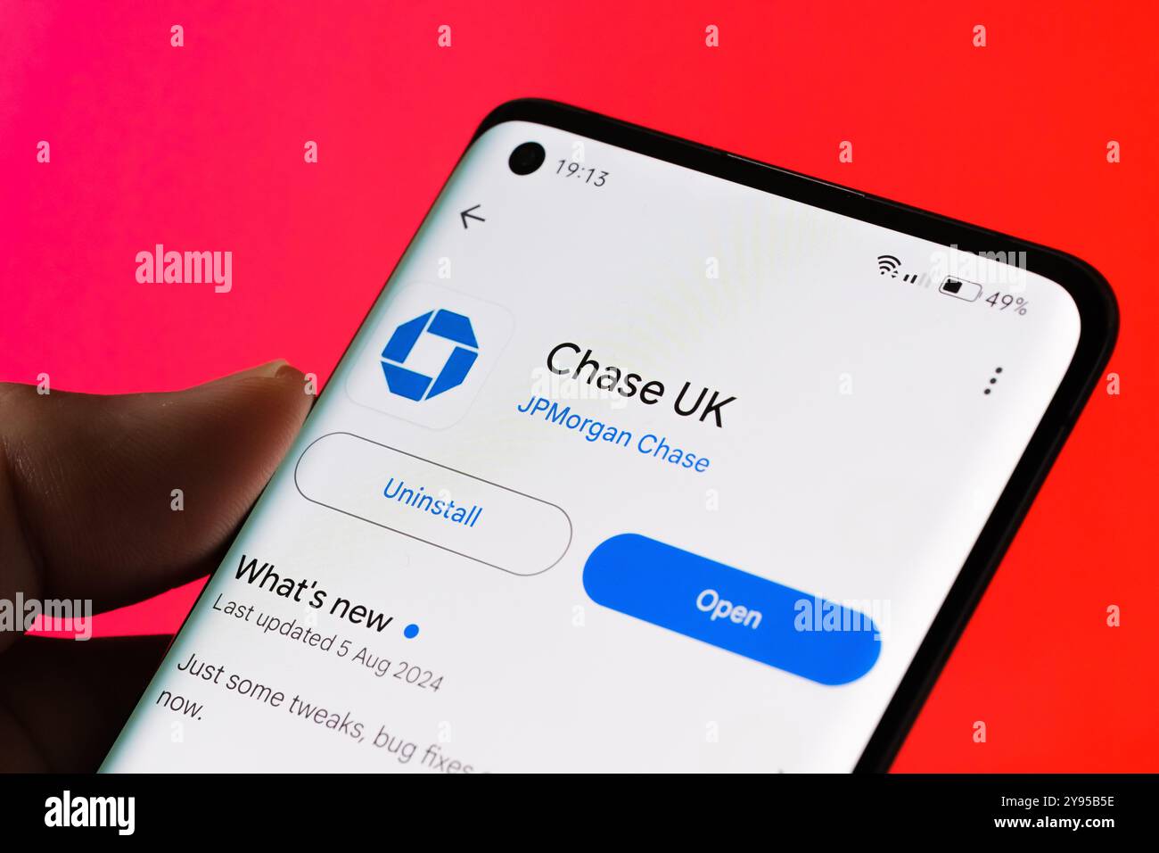 Chase UK interfaccia dell'app mobile banking. JP Morgan Chase amplia le funzionalità, le carte di debito esenti da commissioni, i premi cashback e i conti di risparmio personalizzati nel Regno Unito Foto Stock