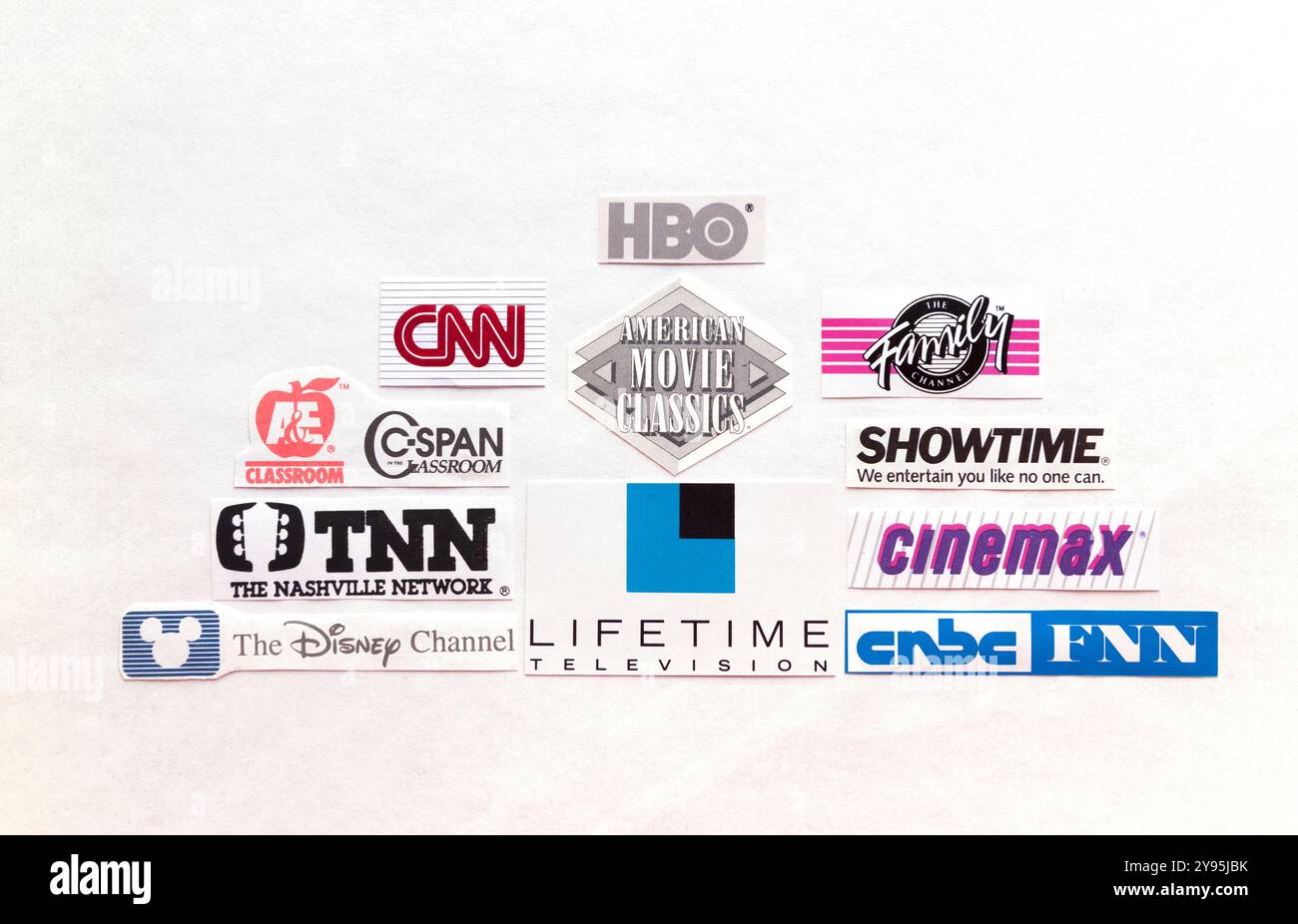 Logo Collage dei primi canali televisivi via cavo. Foto Stock