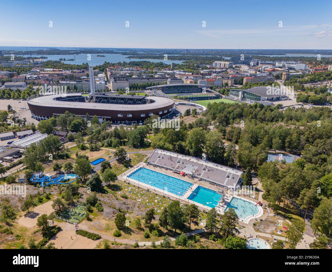 Helsinki Olympic Stadium in una foto aerea con drone Foto Stock