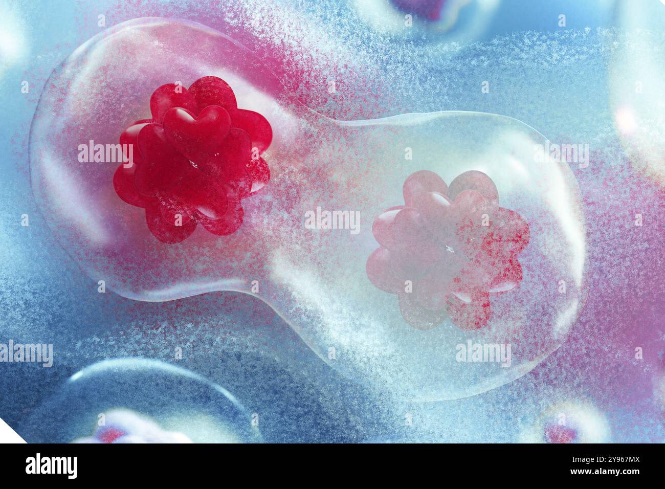 Divisione cellulare con cuore, illustrazione medicina e salute Foto Stock