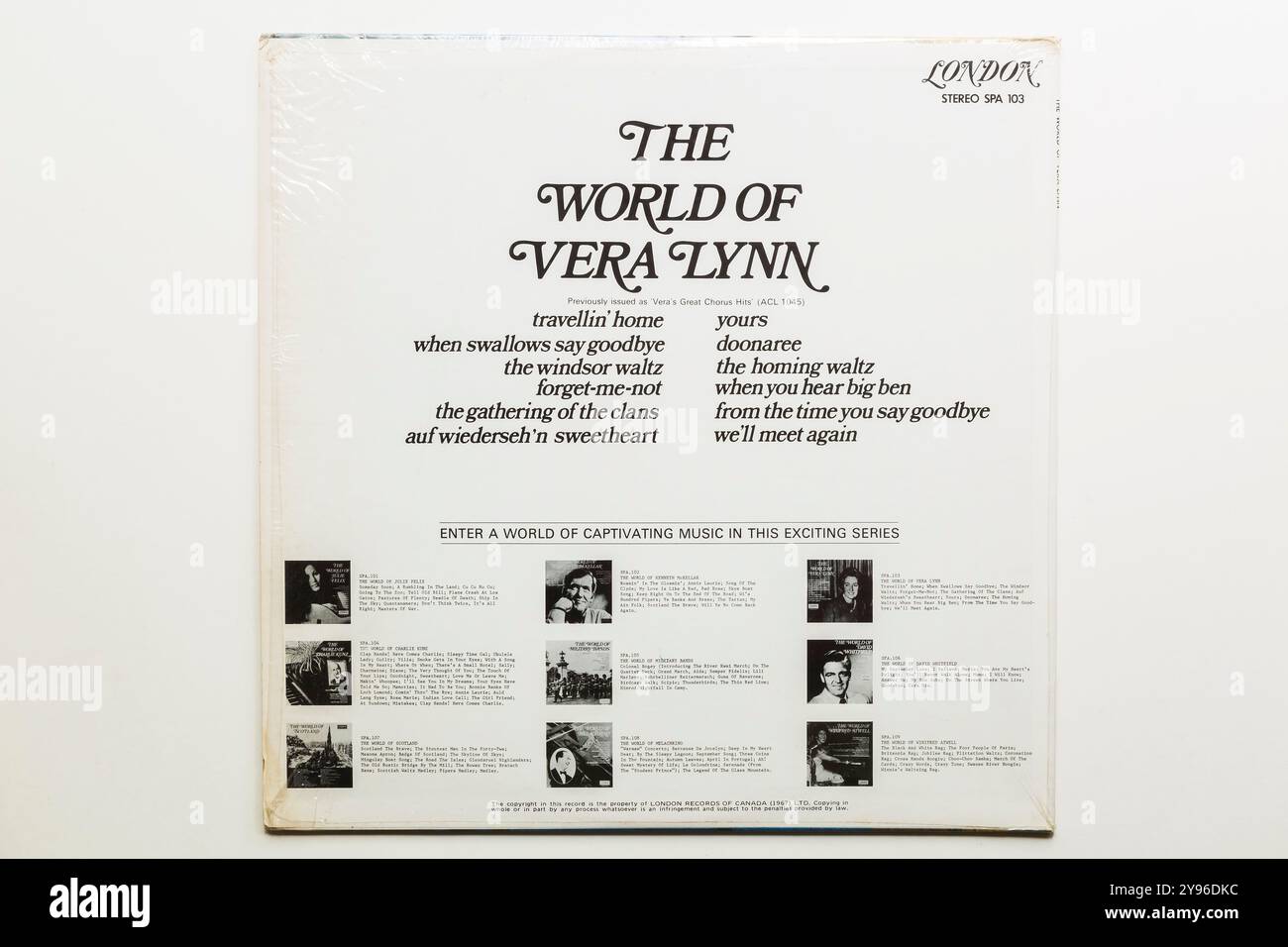 The World of vera Lynn 33 1/3 giri Long play album back cover. Foto Stock
