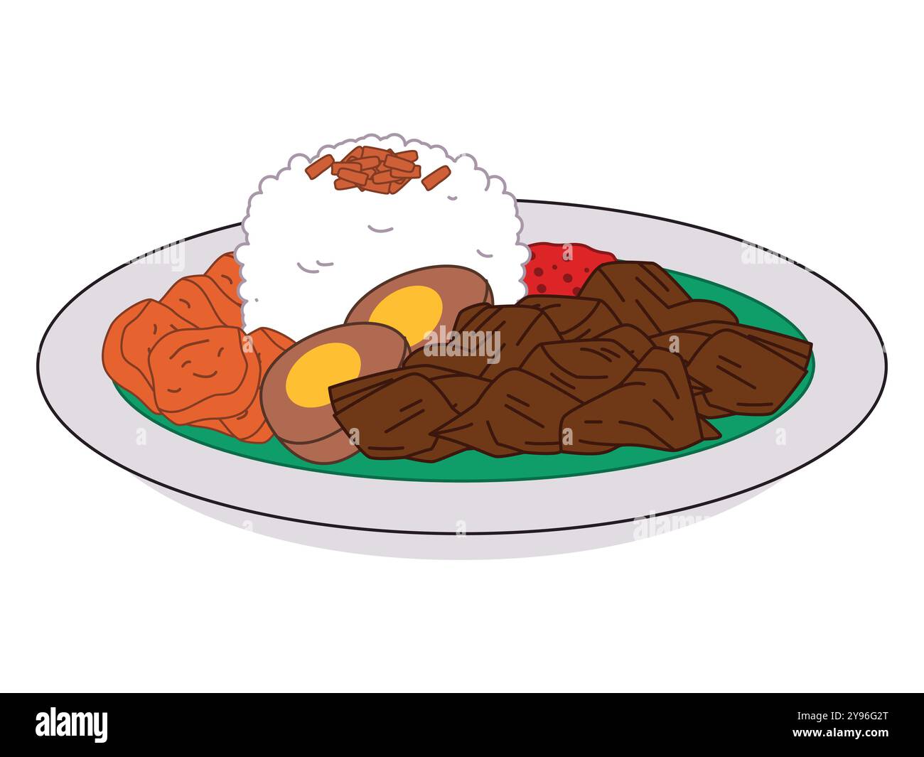 Gudeg Yogyakarta Jogjakarta cucina tradizionale Giava centrale cucina locale riso piccante, dolce e salato gusto design iconico Illustrazione Vettoriale