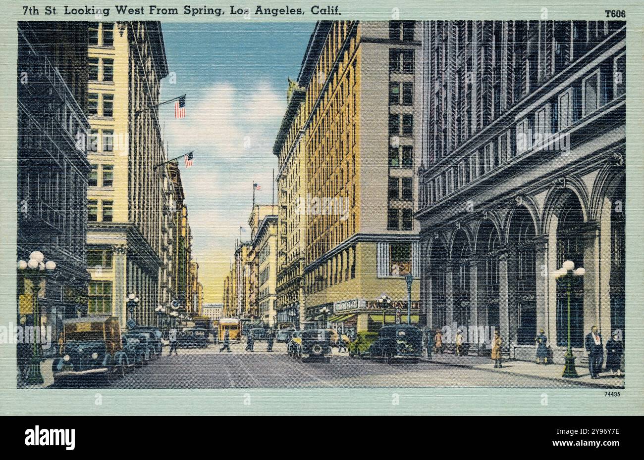 Cartolina d'epoca degli Stati Uniti della 7th Street, guardando a ovest, a Los Angeles, California. Foto Stock