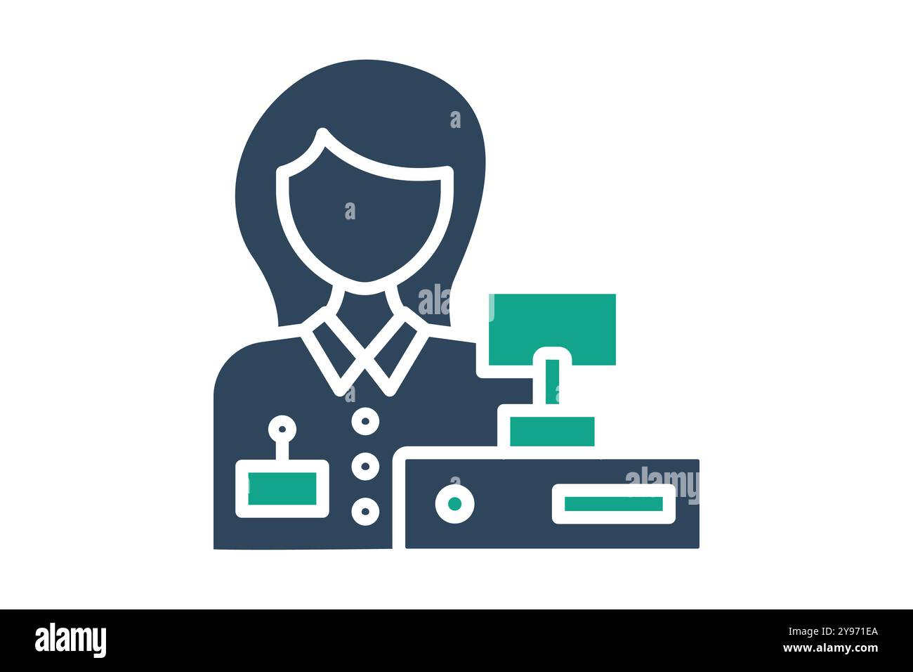 Icona cassiere. stile icona a tinta unita. donne con una macchina per i pagamenti. icona relativa ai servizi. illustrazione vettoriale elementi hotel Illustrazione Vettoriale