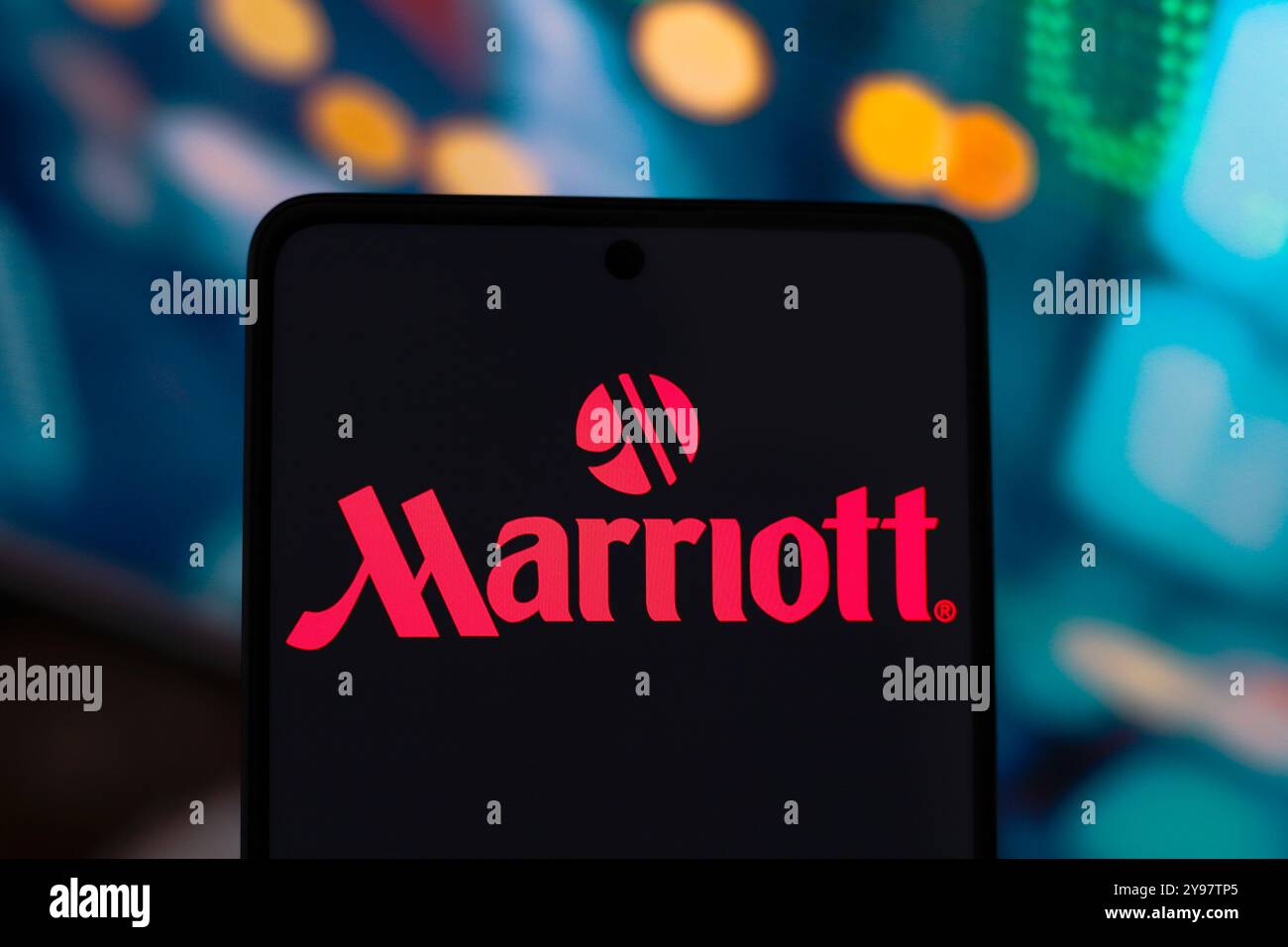 2 settembre 2024, Paraguay. In questa immagine, il logo Marriott viene visualizzato sullo schermo di uno smartphone Foto Stock