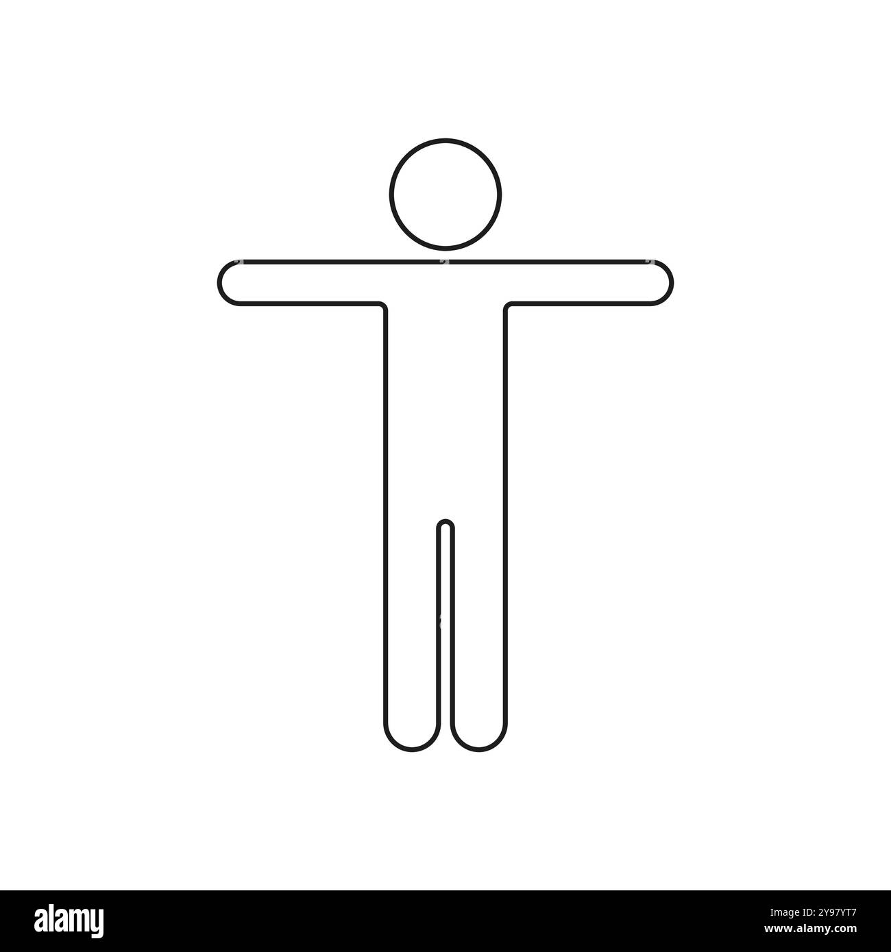 Icona della linea del corpo umano in posizione eretta. Simbolo di contorno uomo con braccia allungate. Tratto modificabile. Illustrazione del vettore isolato Illustrazione Vettoriale