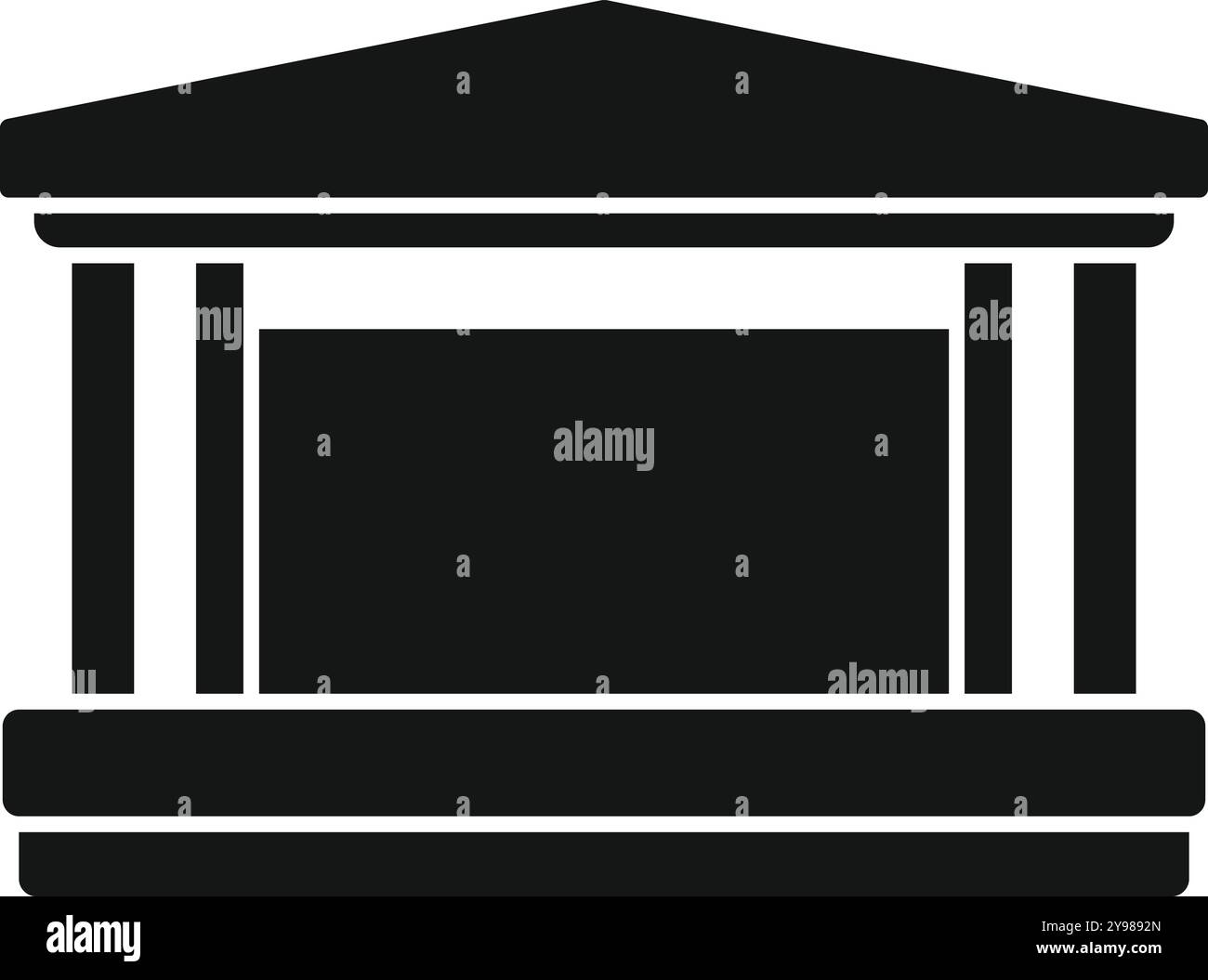 Icona nera fissa di un podio con colonne, generalmente utilizzata per presentazioni o discorsi Illustrazione Vettoriale