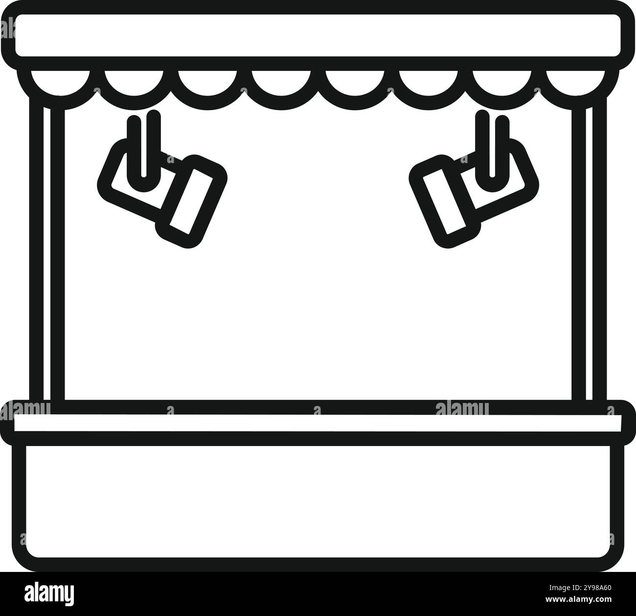 Semplice immagine vettoriale di una bancarella del mercato con bancone vuoto e lampade a sospensione, perfetta per rappresentare i mercati e il commercio Illustrazione Vettoriale Semplice immagine vettoriale di una bancarella del mercato con bancone vuoto e lampade a sospensione, perfetta per rappresentare i mercati e il commercio Illustrazione Vettoriale