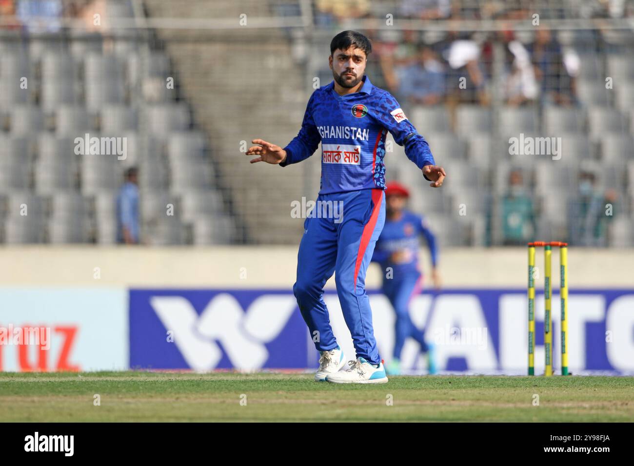 Bangladesh e Afghanistan seconda partita T20 di due serie di partite allo Sher-e-Bangla National Cricket Stadium di Mirpur, Dacca, Bangladesh, 5 marzo, Foto Stock