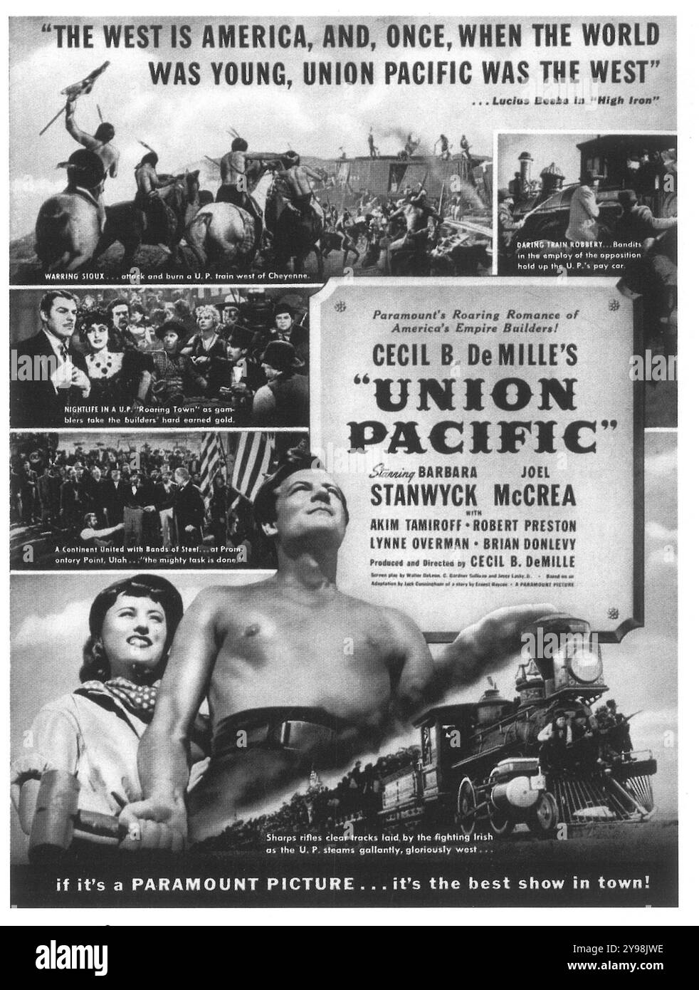 Poster del film Union Pacific del 1939 diretto da Cecil B. DeMille e interpretato da Barbara Stanwyck, Joel McCrea e Robert Preston. Foto Stock
