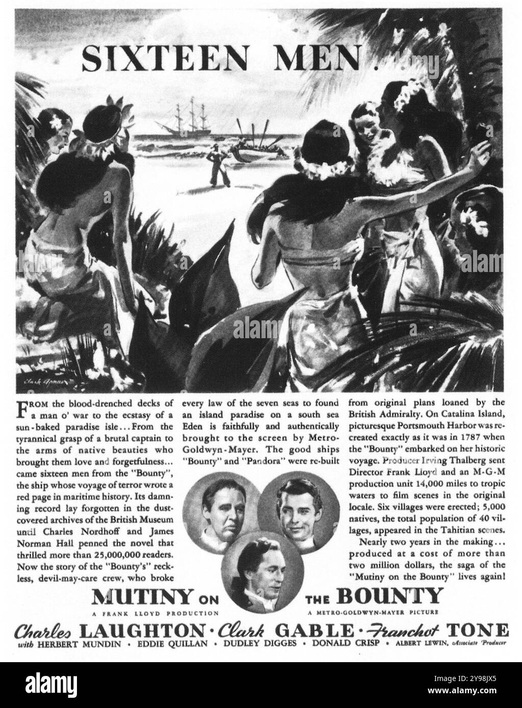 1935 Mutiny on the Bounty film poster - film d'avventura storico diretto da Frank Lloyd; con Charles Laughton, Clark Gable Foto Stock