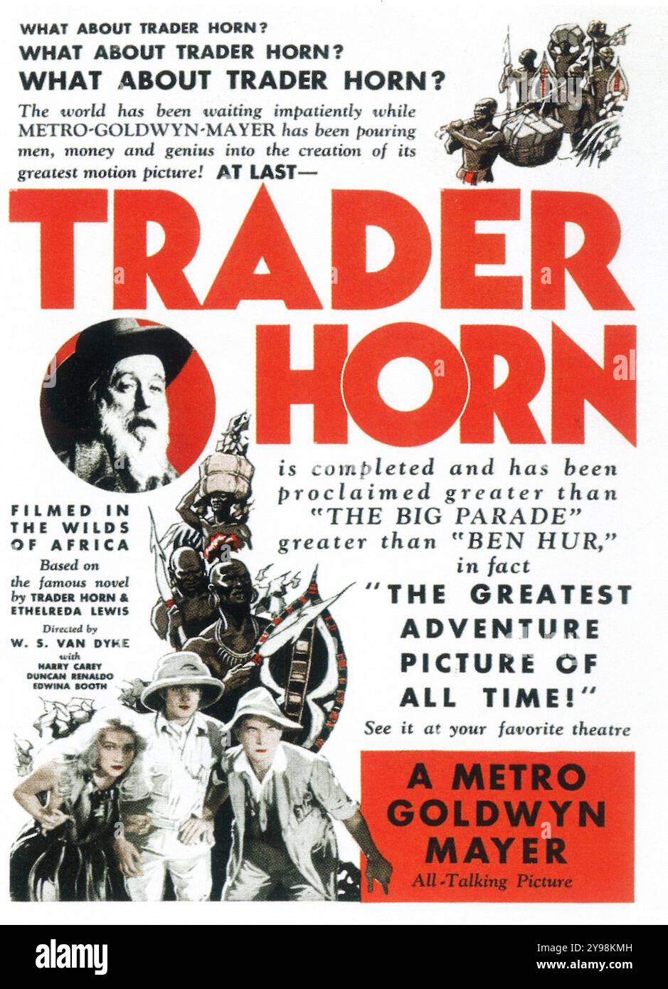 Poster del film Trader Horn del 1931 - film d'avventura Pre-Code diretto da W.S. Van Dyke e interpretato da Harry Carey e Edwina Booth Foto Stock